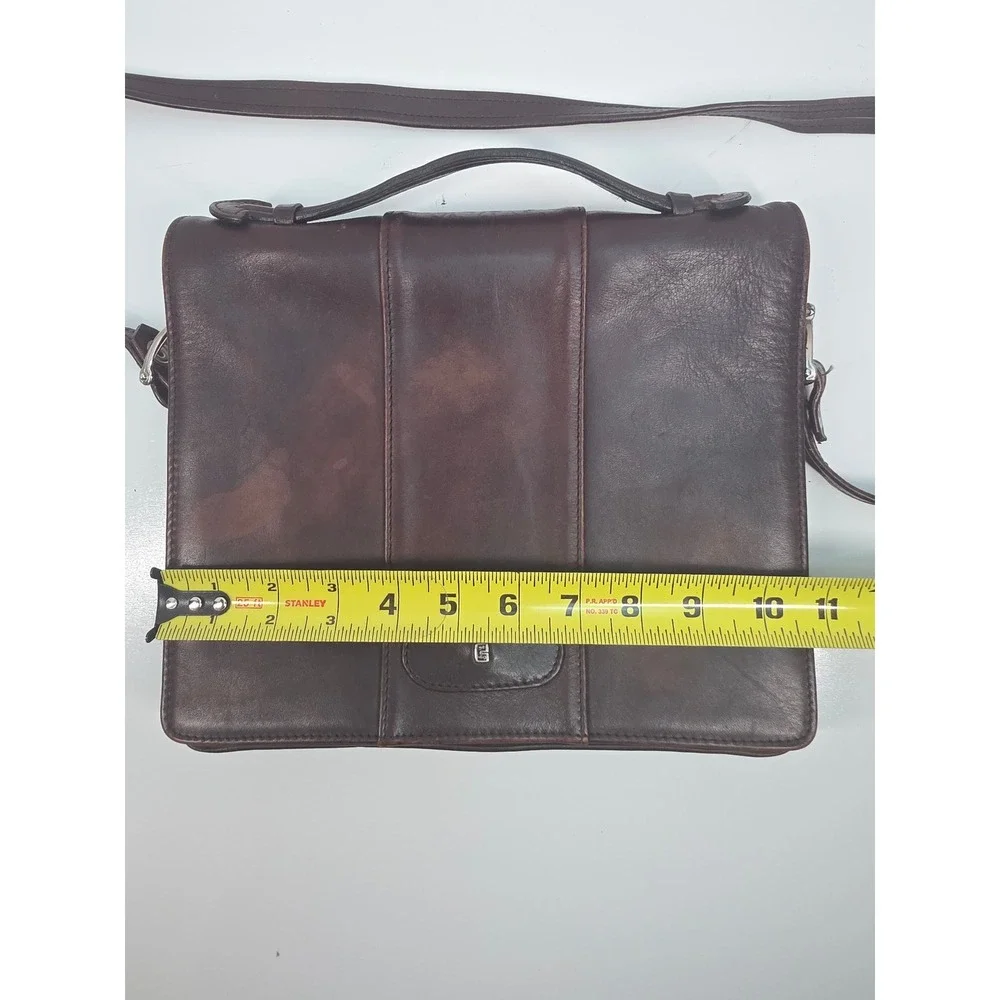 Bree Dark Brown Leather Crossbody Messenger Bag Satchel Top Handle Small Logo